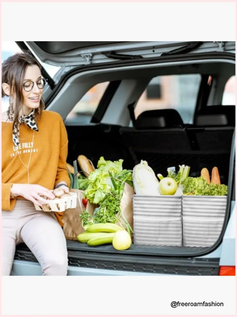 Extra Large Tote Bag, Reusable Grocery Bags with Wire Frame, Standing Foldable